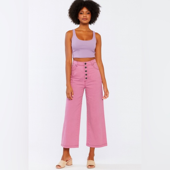 Kate Spade NY Women’s Pants 8 Pink Wide Leg High Rise Button Front Cropp… - Picture 1 of 7